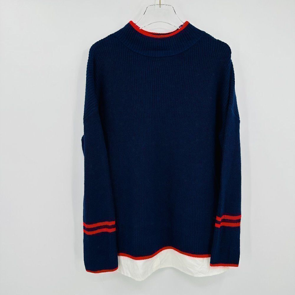Talbots Womens Size XL Navy Blue & Red Knit Layered Long Sleeve Sweater Top